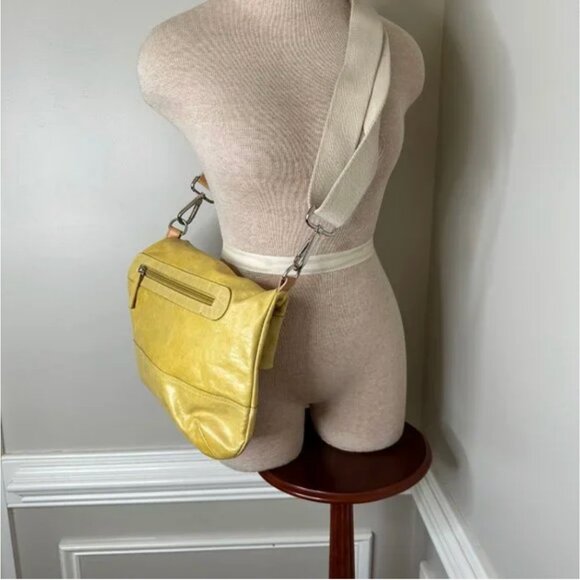 Maurizio Taiuti Yellow Leather with Canvas Crossbody Strap and Leather Handle - Picture 2 of 8